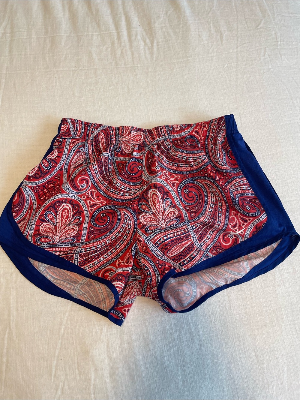 Nike Red Paisley Athletic Shorts with Navy Trim